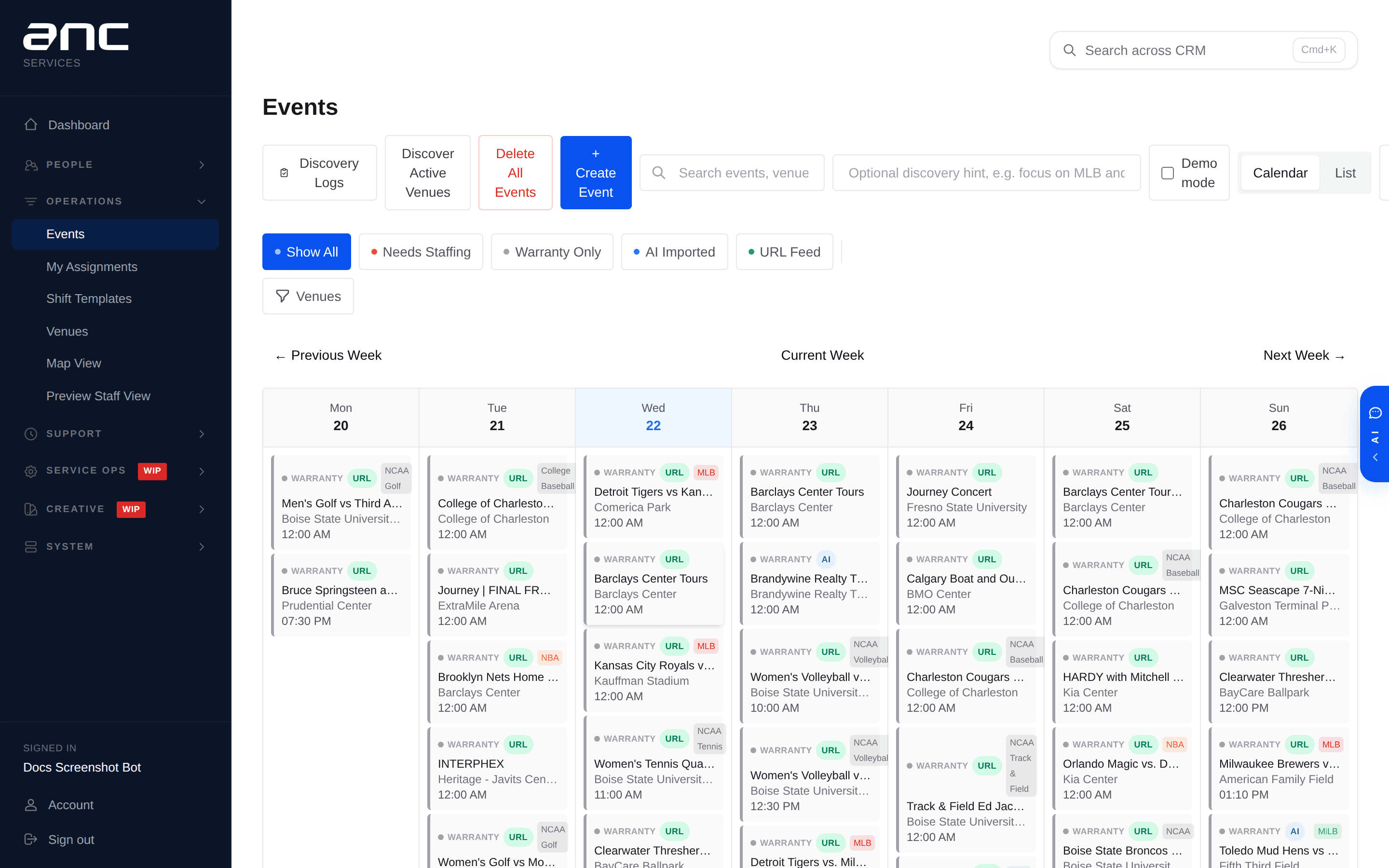Events list view