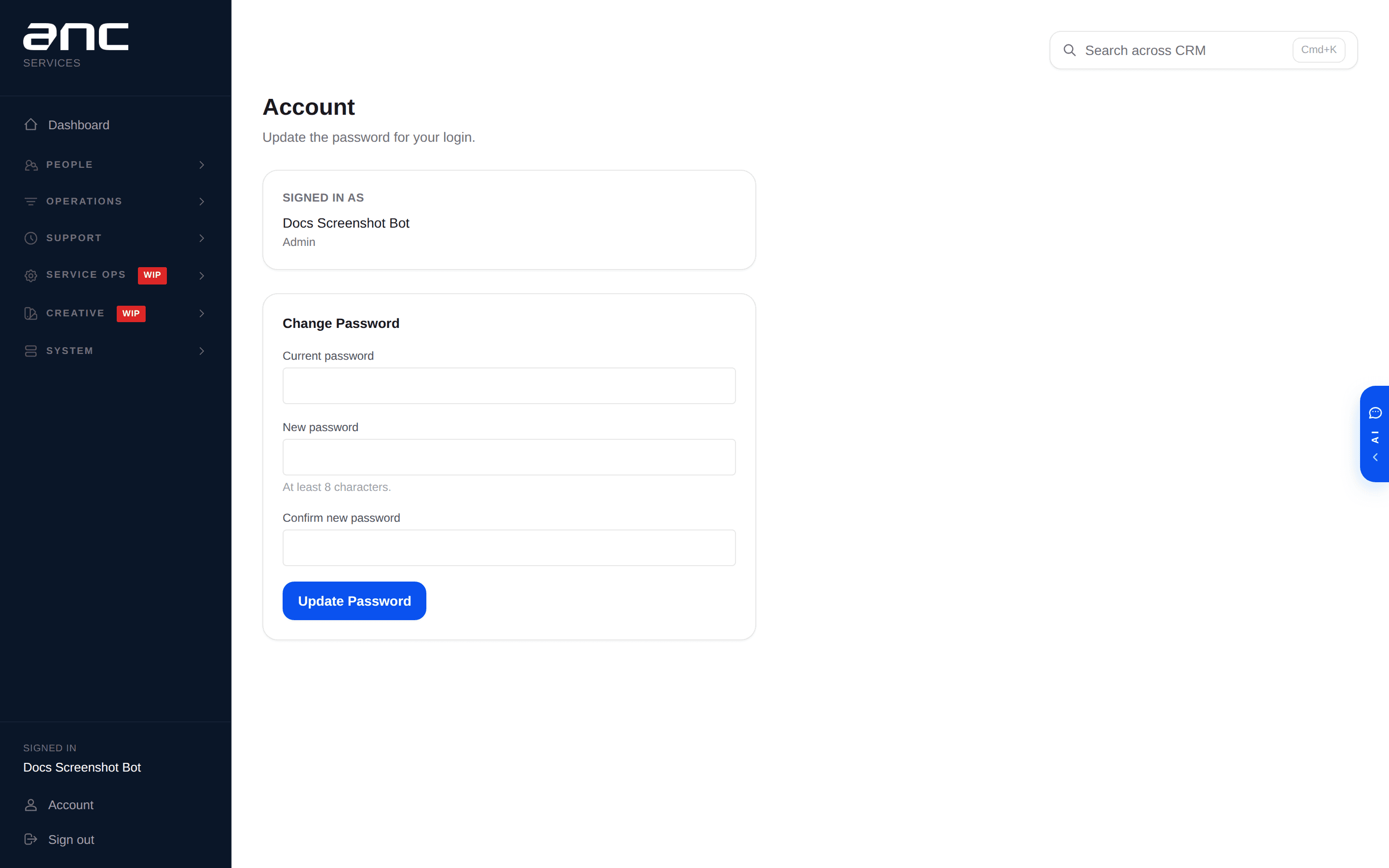 Account & password change
