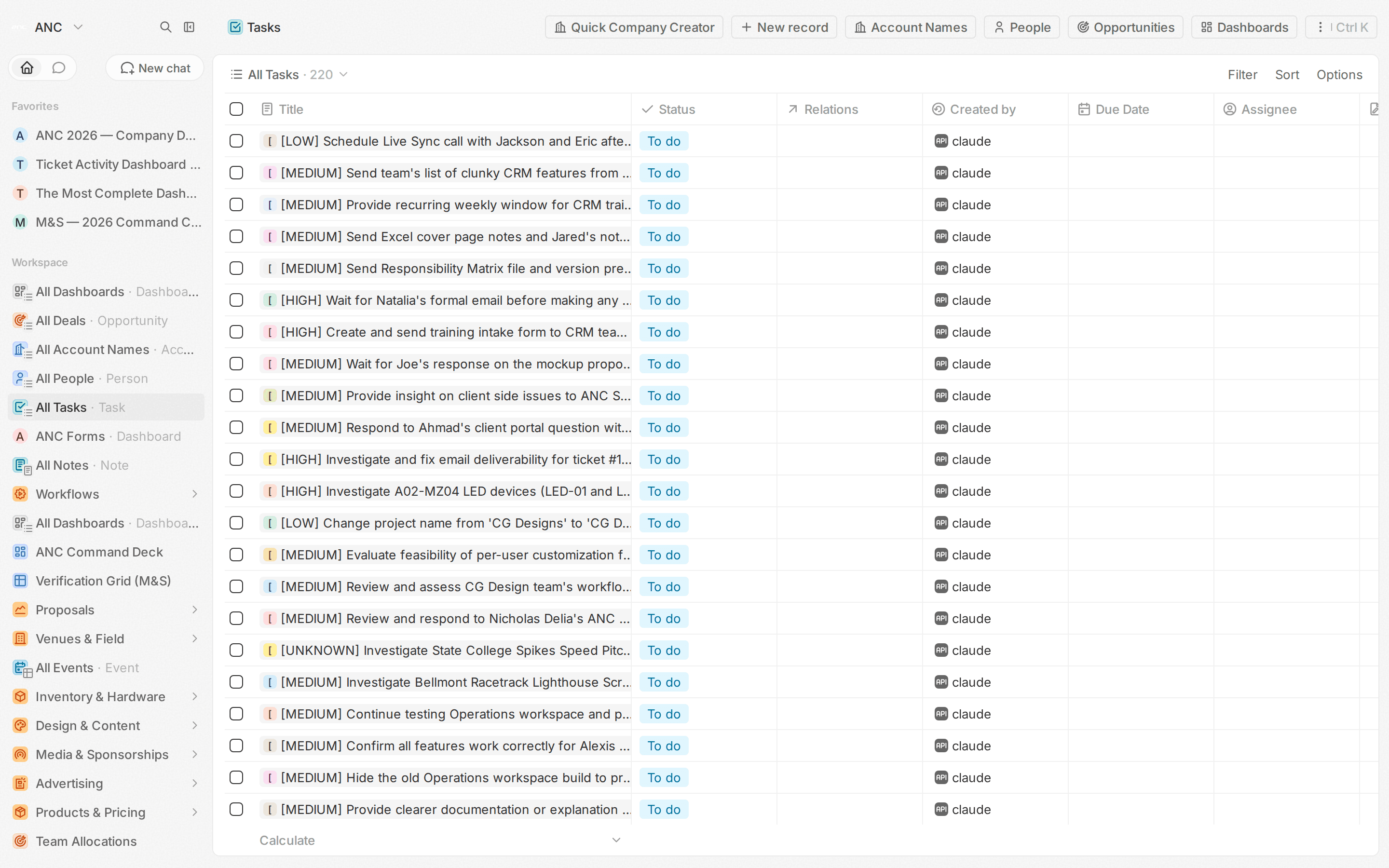 Venue Services — CRM view