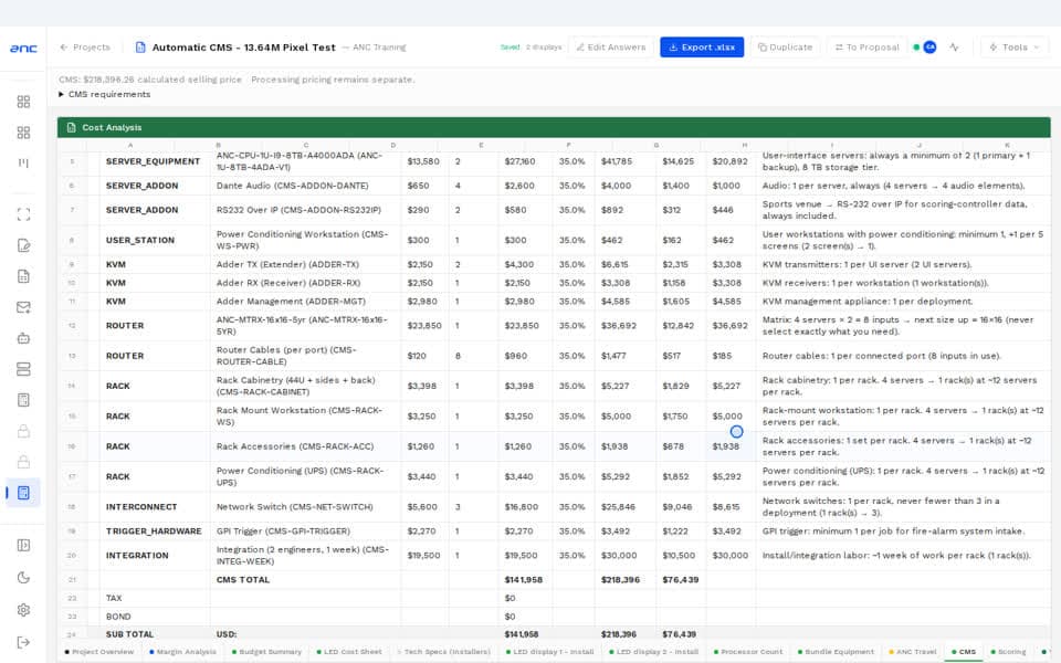 Automatic CMS calculation in an estimator training example