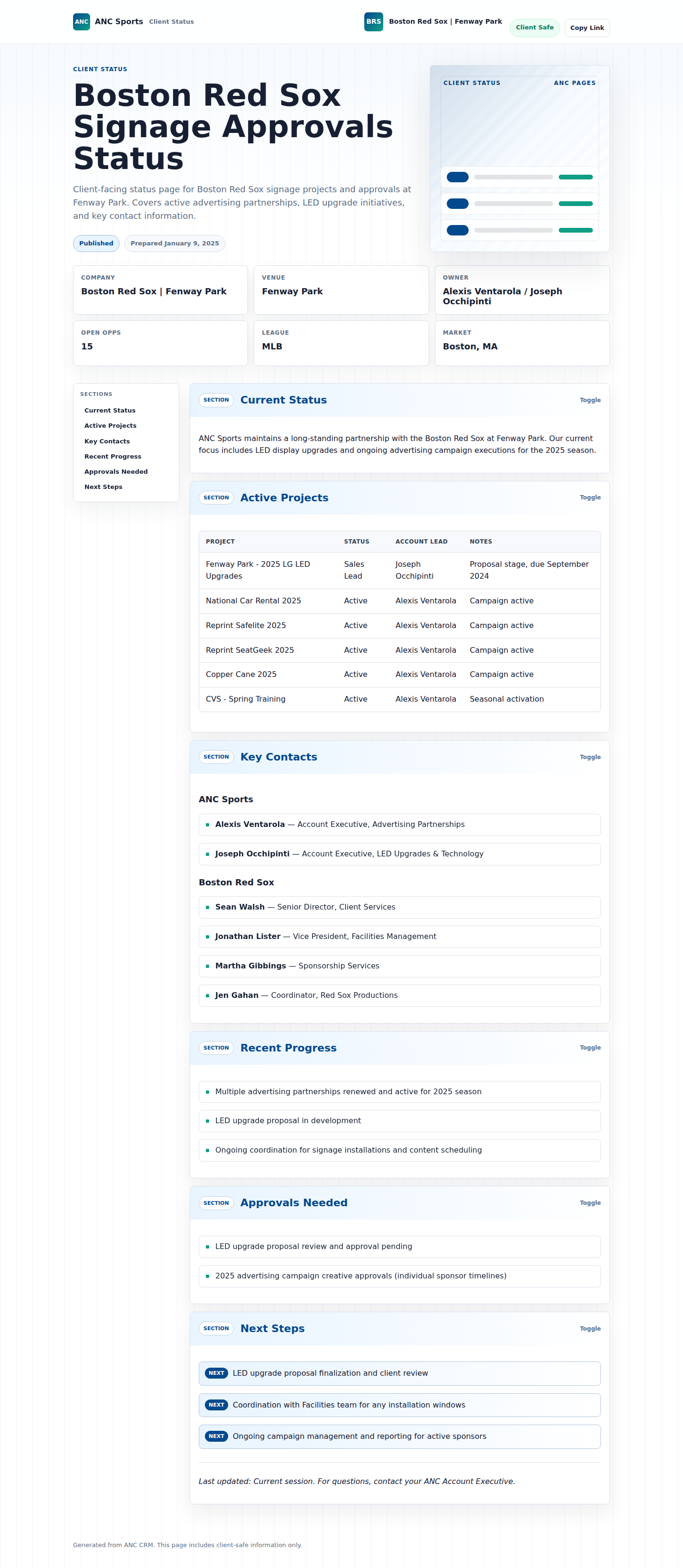 Desktop client page with ANC branding and account identity visible in the header.
